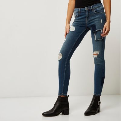 Medium blue patch Amelie super skinny jeans